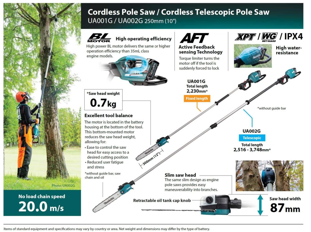 Makita UA001GM102 GZ01 40V 250mm 10 Cordless Pole Saw